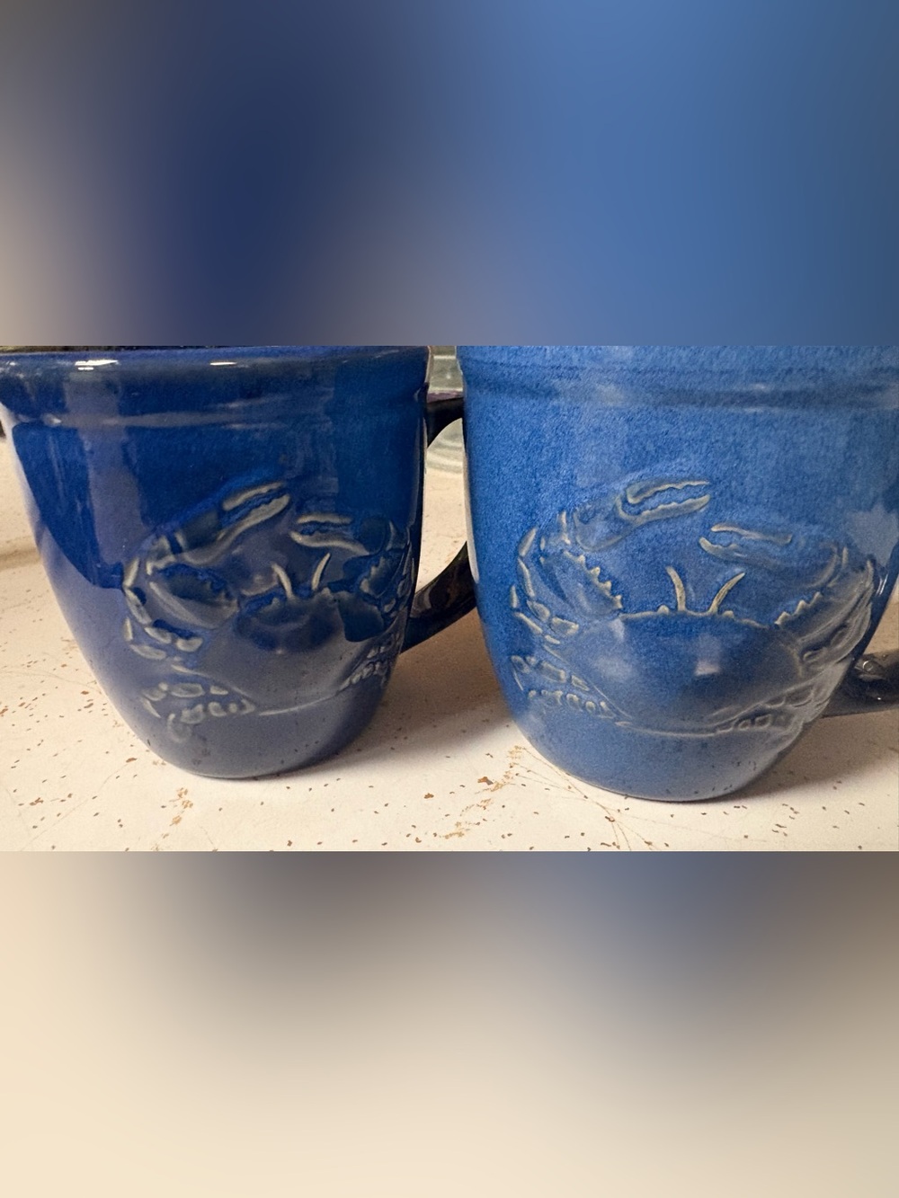 Lot 2 Blue Crab large Mugs Cups Ceramic set new nice!